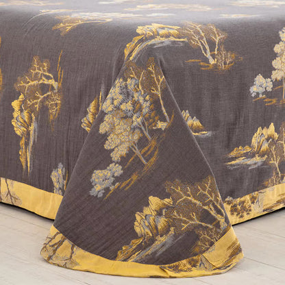 Set di biancheria da letto in garza di cotone jacquard con stampa paesaggio (4 pezzi)