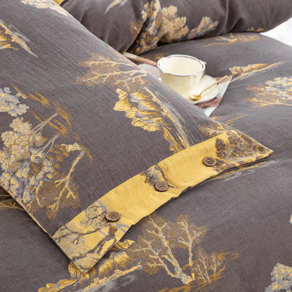 Set di biancheria da letto in garza di cotone jacquard con stampa paesaggio (4 pezzi)