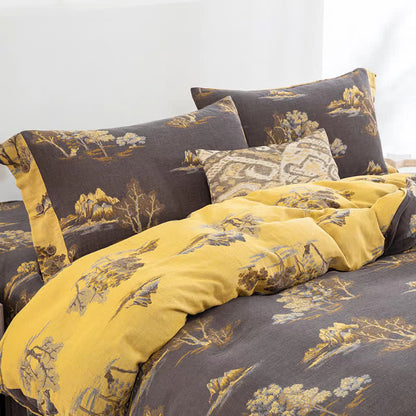 Set di biancheria da letto in garza di cotone jacquard con stampa paesaggio (4 pezzi)