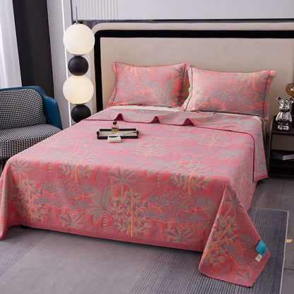 Trapunta in cotone tinto in filo in stile tropicale rosa