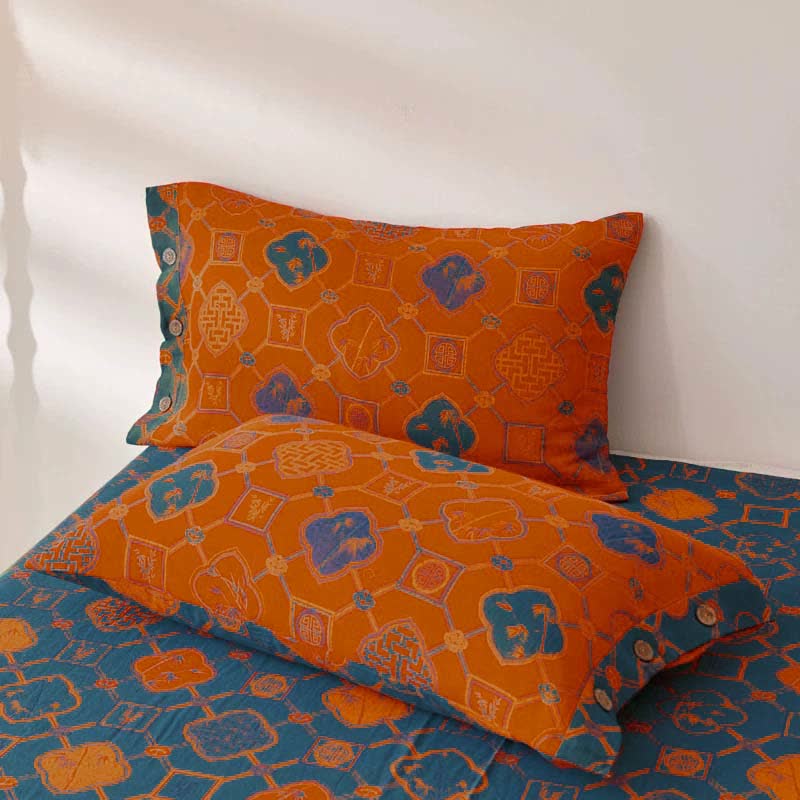 Copriletto reversibile in garza di cotone retrò tinto in filo jacquard