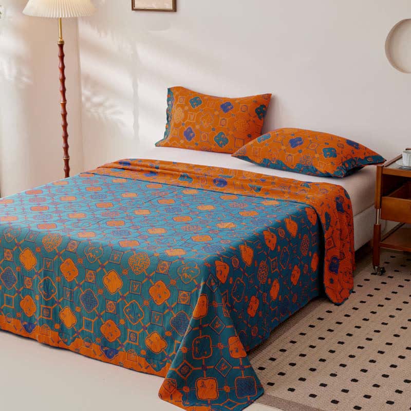 Copriletto reversibile in garza di cotone retrò tinto in filo jacquard