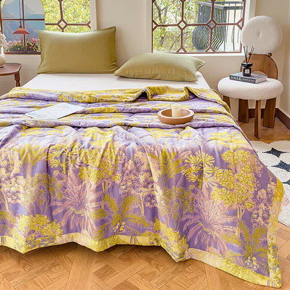 Trapunta estiva vintage tropicale in puro cotone a doppio strato in garza