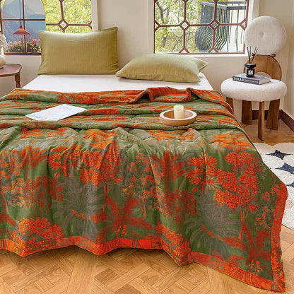 Trapunta estiva vintage tropicale in puro cotone a doppio strato in garza
