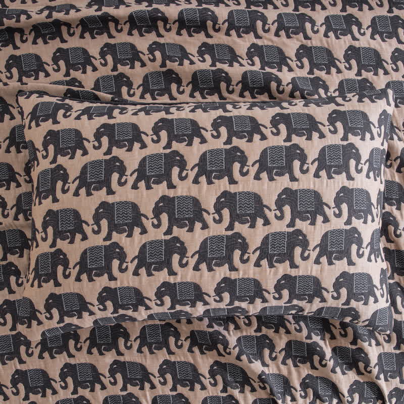 Copriletto in mussola di cotone con stampa elefante tailandese