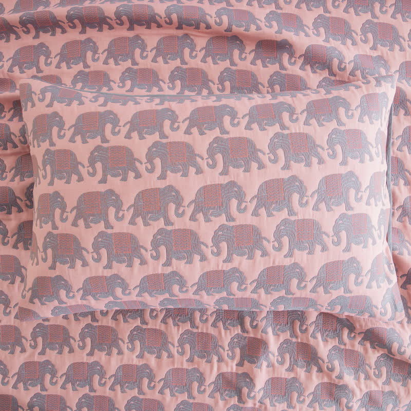 Copriletto in mussola di cotone con stampa elefante tailandese