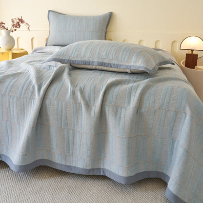 Copriletto in mussola di cotone a quadri a righe blu