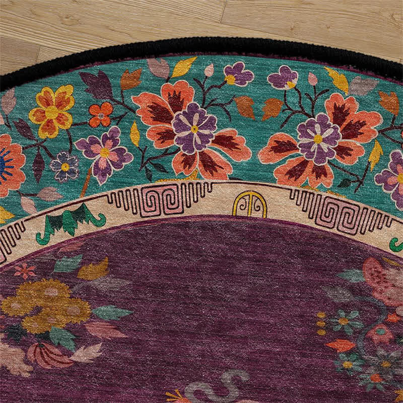 Tappeto rotondo per interni ed esterni con motivo floreale vintage