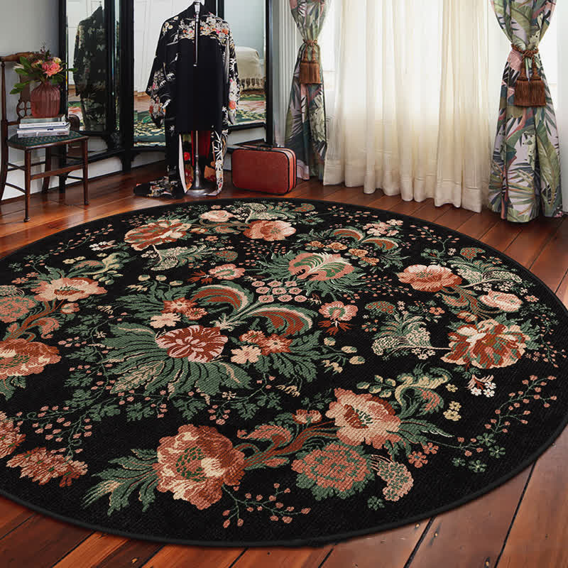 Tappeto rotondo impermeabile con motivo floreale vintage