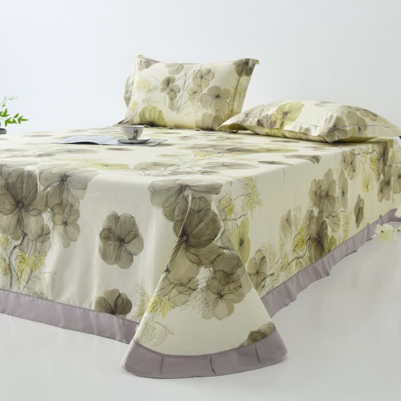 Copriletto in fibra naturale con stampa Pansy