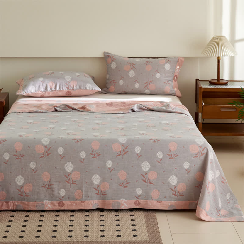 Copriletto jacquard in doppia garza di cotone rosa