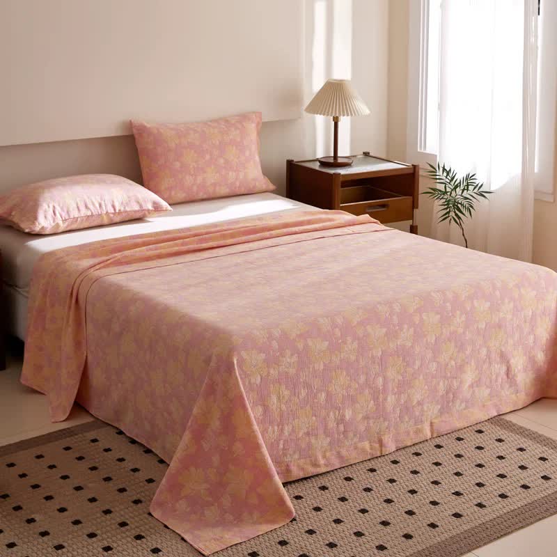 Copriletto in garza di cotone jacquard Wild Rose