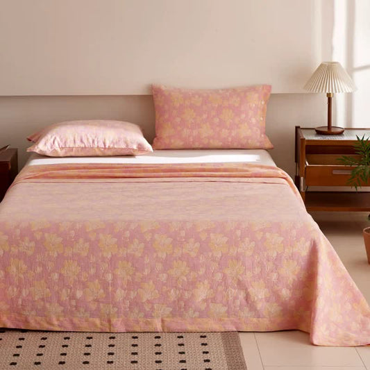 Copriletto in garza di cotone jacquard Wild Rose