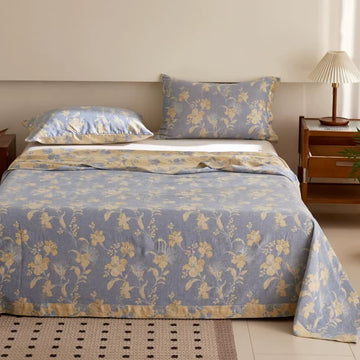 Copriletto jacquard in doppia garza di cotone ibisco