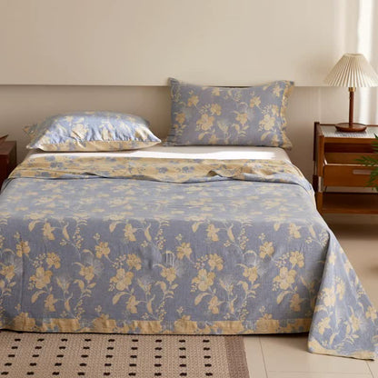 Copriletto jacquard in doppia garza di cotone ibisco