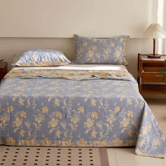 Copriletto jacquard in doppia garza di cotone ibisco