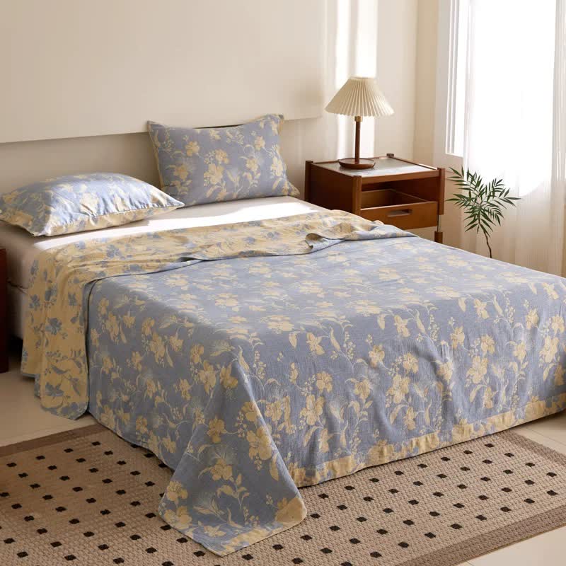 Copriletto jacquard in doppia garza di cotone ibisco