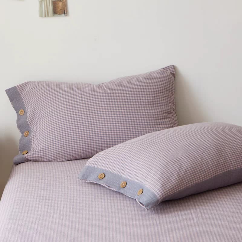 Copriletto jacquard in doppia garza di cotone a quadri