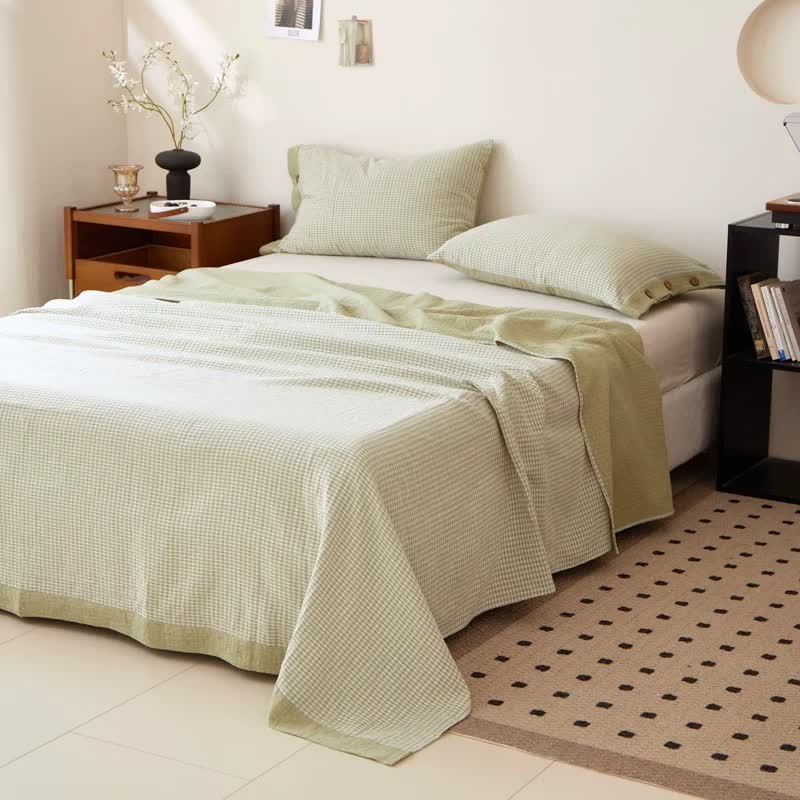 Copriletto jacquard in doppia garza di cotone a quadri