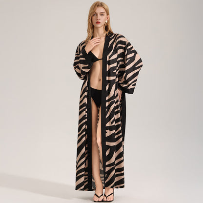 Accappatoio kimono a maniche lunghe con stampa zebra