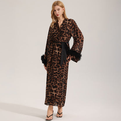 Accappatoio kimono a maniche lunghe con stampa leopardata