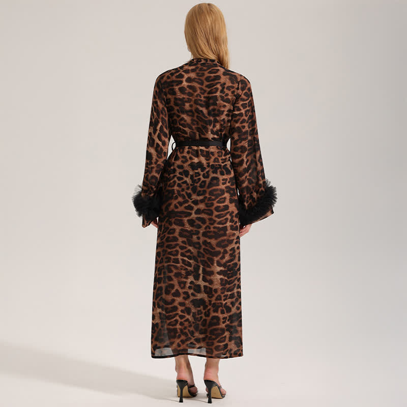 Accappatoio kimono a maniche lunghe con stampa leopardata