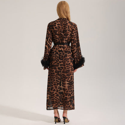 Accappatoio kimono a maniche lunghe con stampa leopardata