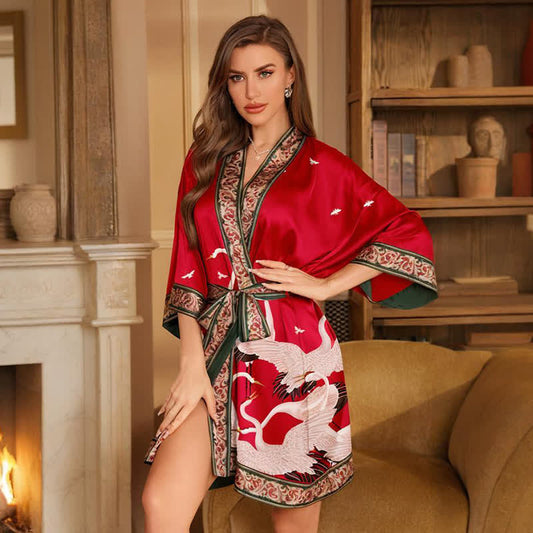 Accappatoio Kimono corto con stampa gru