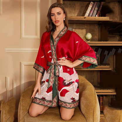 Accappatoio Kimono corto con stampa gru