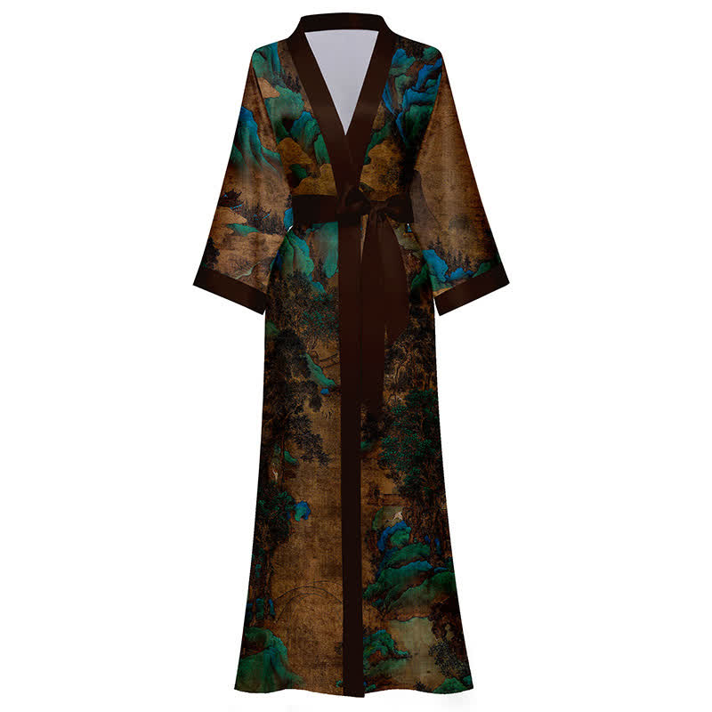 Accappatoio Kimono con stampa di paesaggio orientale