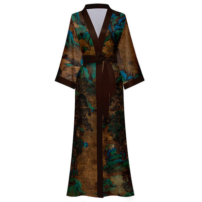 Accappatoio Kimono con stampa di paesaggio orientale