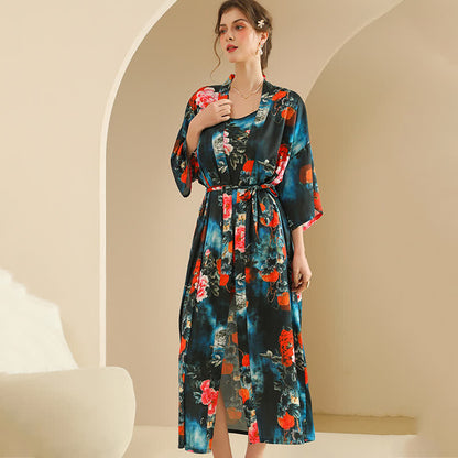 Lussuoso set accappatoio kimono peonia
