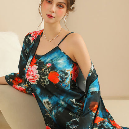 Lussuoso set accappatoio kimono peonia