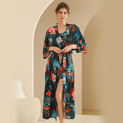Lussuoso set accappatoio kimono peonia