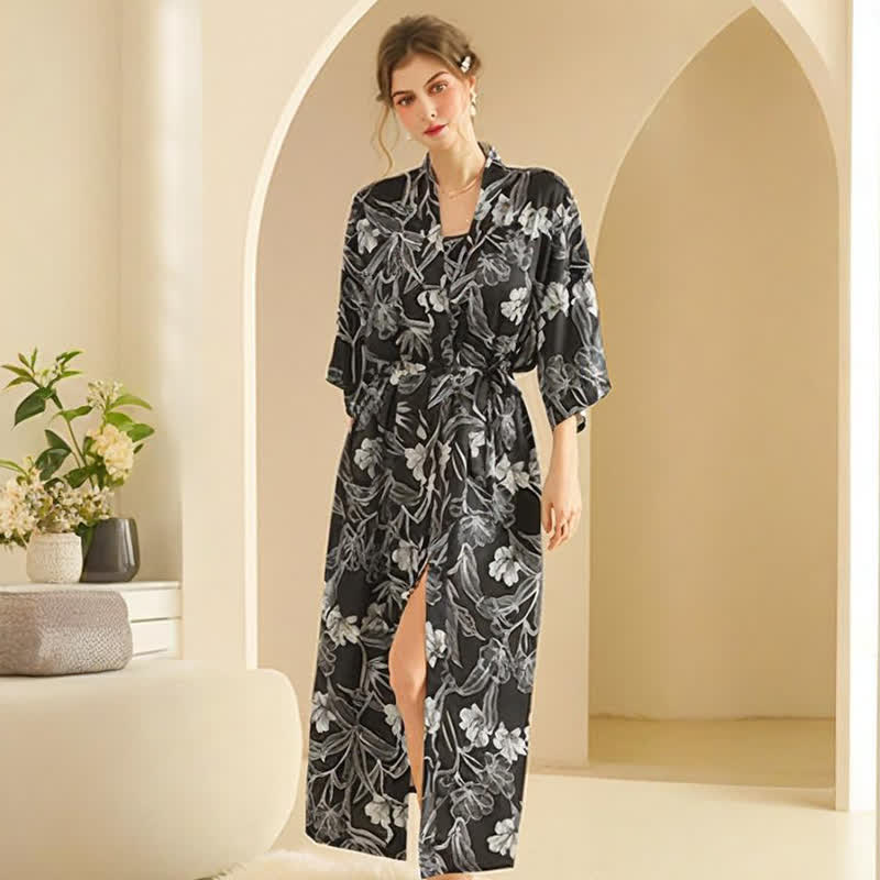 Set accappatoio kimono ibisco nero