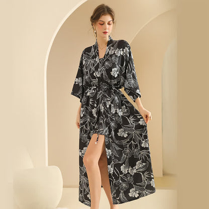 Set accappatoio kimono ibisco nero