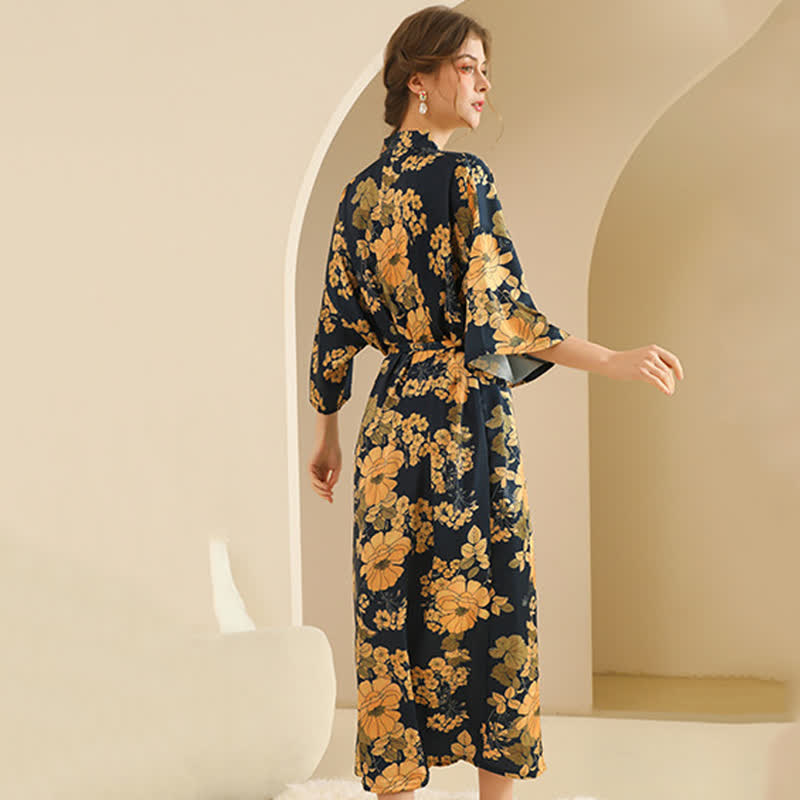 Set accappatoio kimono floreale giallo