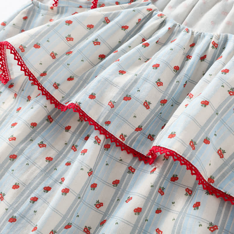 Pigiama in cotone con maniche a palloncino e motivo floreale rosso