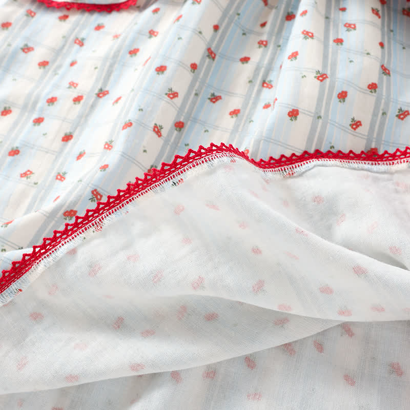 Pigiama in cotone con maniche a palloncino e motivo floreale rosso