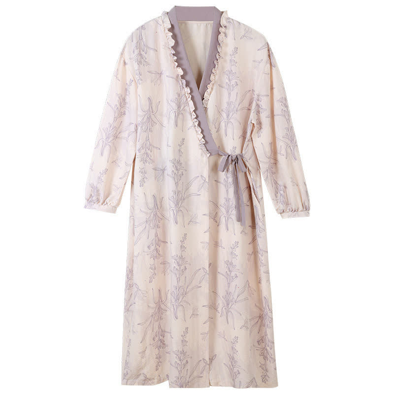 Kimono con volant floreali viola
