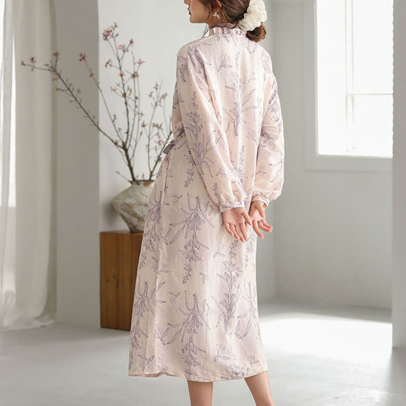 Kimono con volant floreali viola