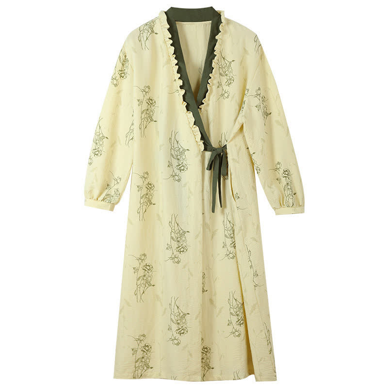 Kimono con volant e stampa a rose