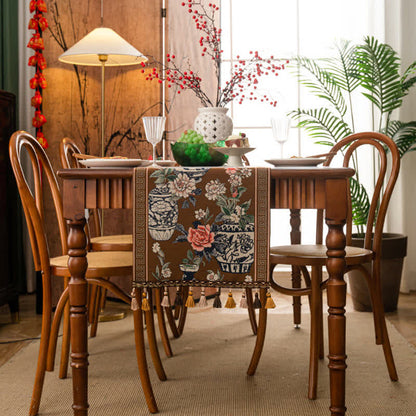 Runner da tavolo con nappa in vaso floreale jacquard