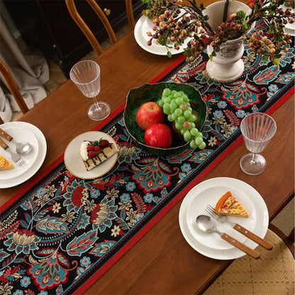 Runner da tavolo vintage con nappa jacquard floreale