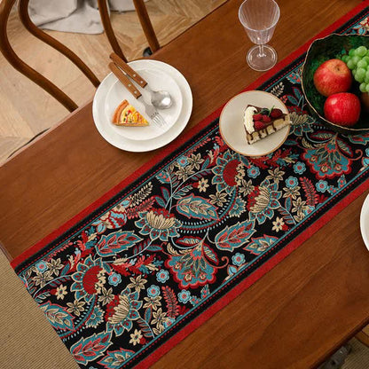 Runner da tavolo vintage con nappa jacquard floreale