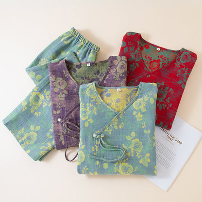 Completo da notte in garza di cotone jacquard rosa