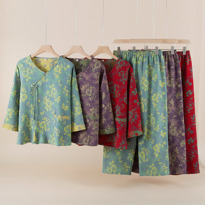 Completo da notte in garza di cotone jacquard rosa