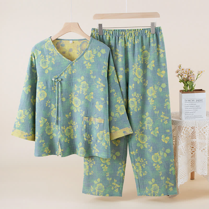 Completo da notte in garza di cotone jacquard rosa