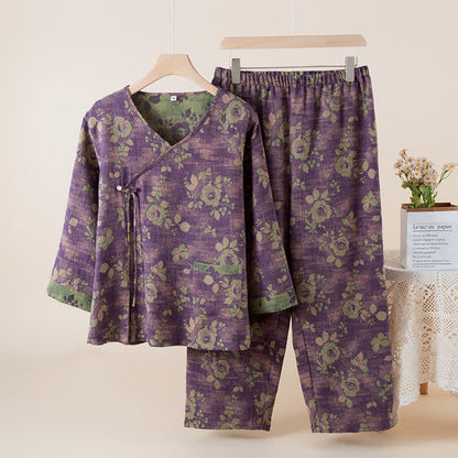 Completo da notte in garza di cotone jacquard rosa