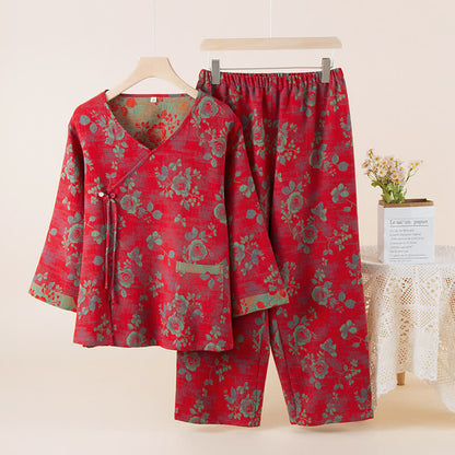 Completo da notte in garza di cotone jacquard rosa